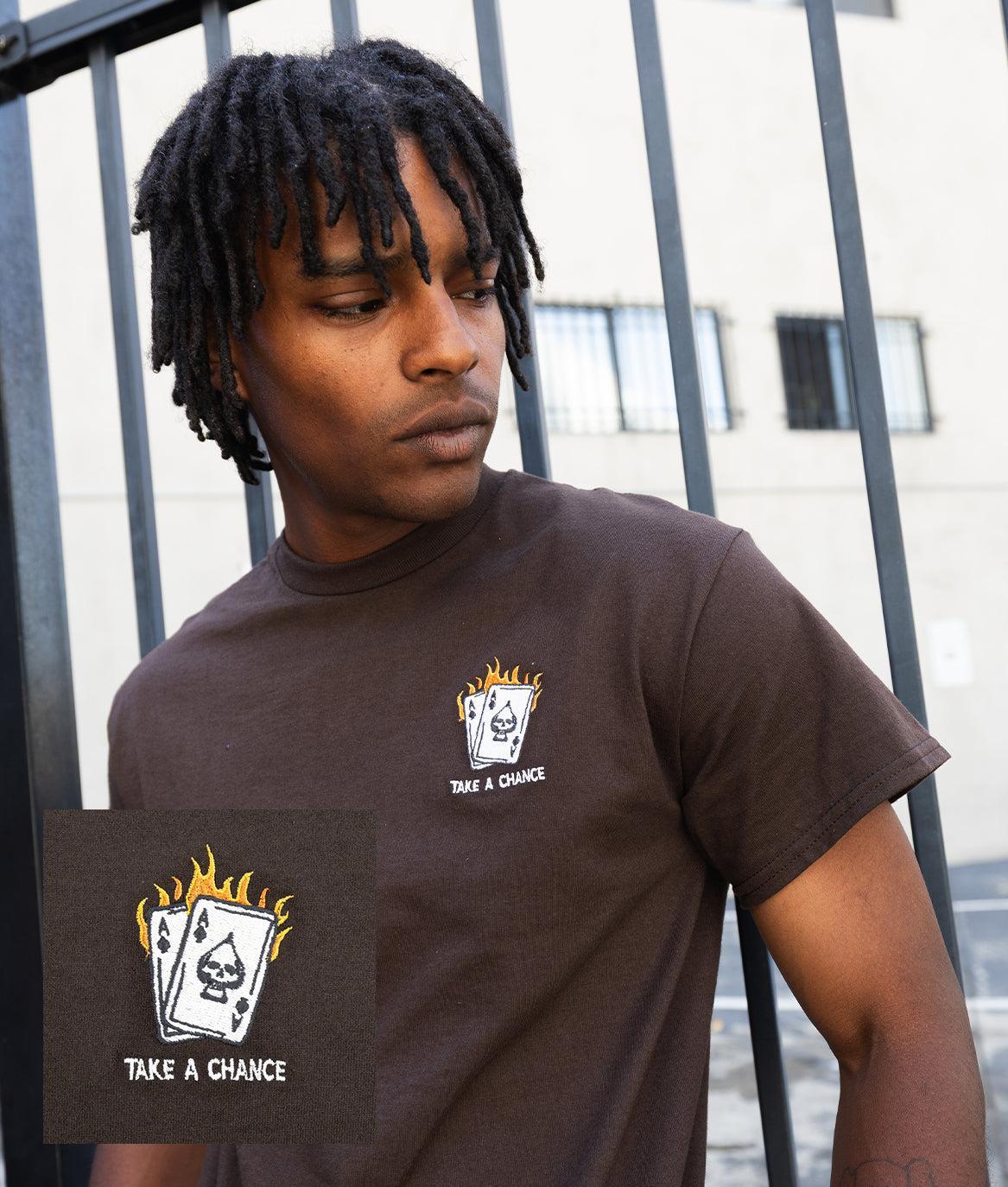 Take a Chance Cards Embroidered Mens T-Shirt - S - Riot Society