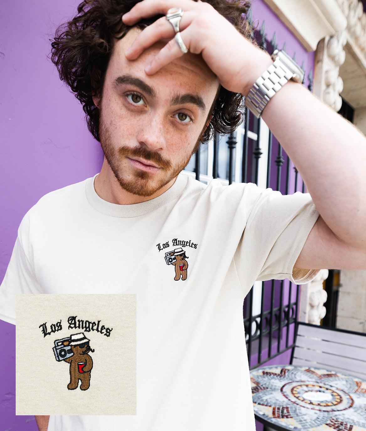 LA OG Riot Bear Embroidered Mens T-Shirt - S - Riot Society