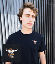 Bull Skull Snake Embroidered Mens T-Shirt - S - Riot Society