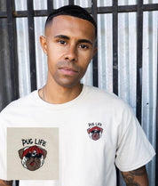 Pug Life Embroidered Mens T-Shirt - Sand - S - Riot Society