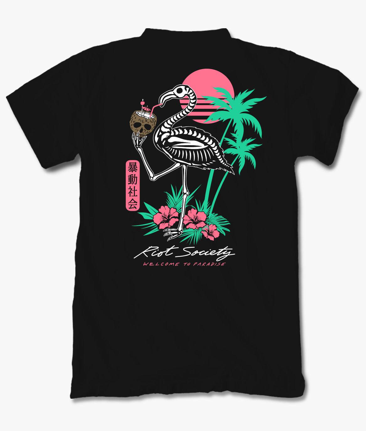 Tropical Skeleton Flamingo Mens T-Shirt - S - Riot Society