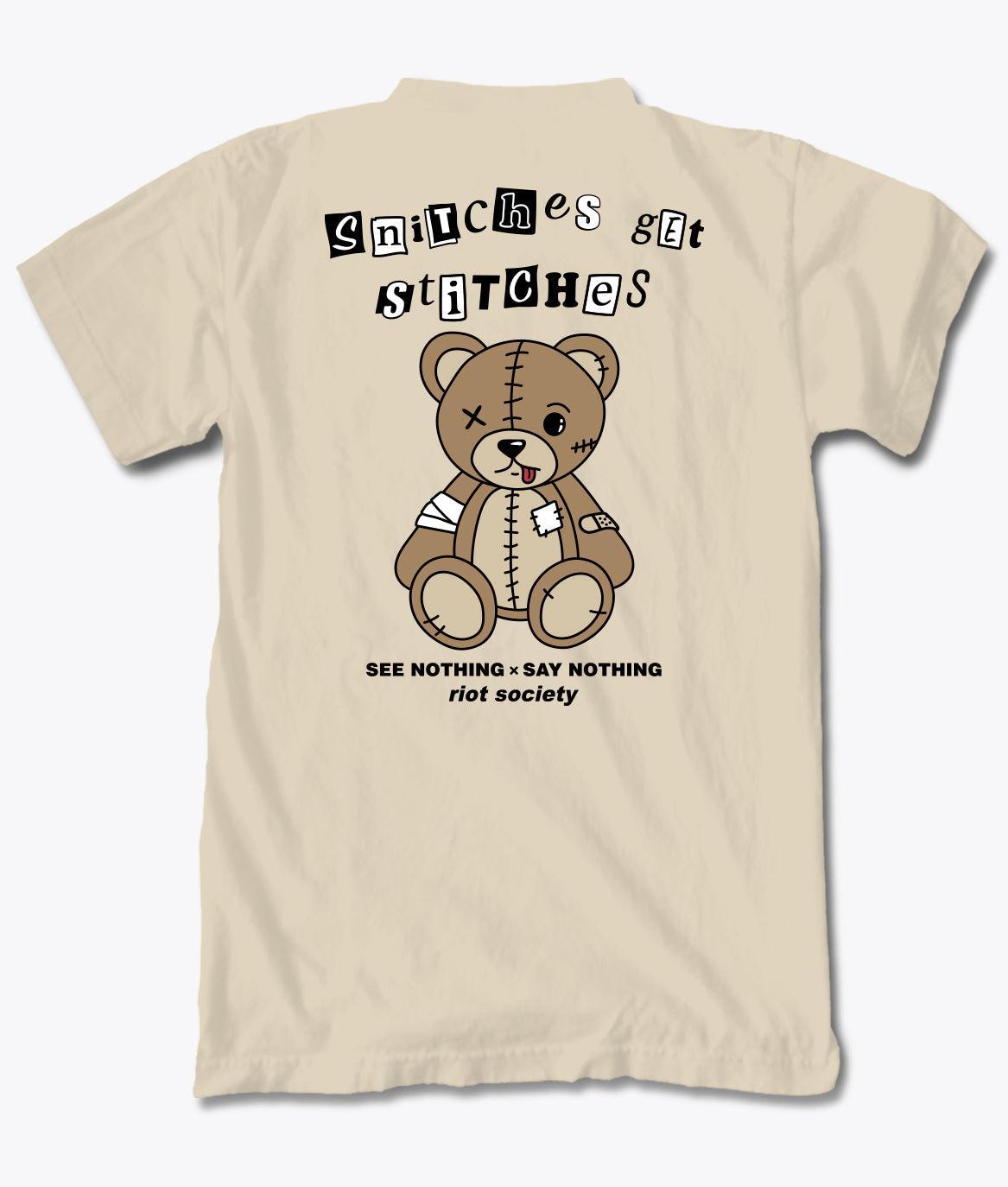 Snitches Get Stitches Teddy Mens T-Shirt - S - Riot Society