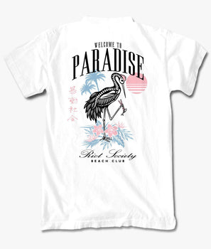 Skeleton Crane Welcome to Paradise Beach Club Mens T-Shirt - S - Riot Society
