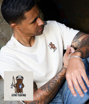Gone Fishing Bear Embroidered Mens T-Shirt - S - Riot Society