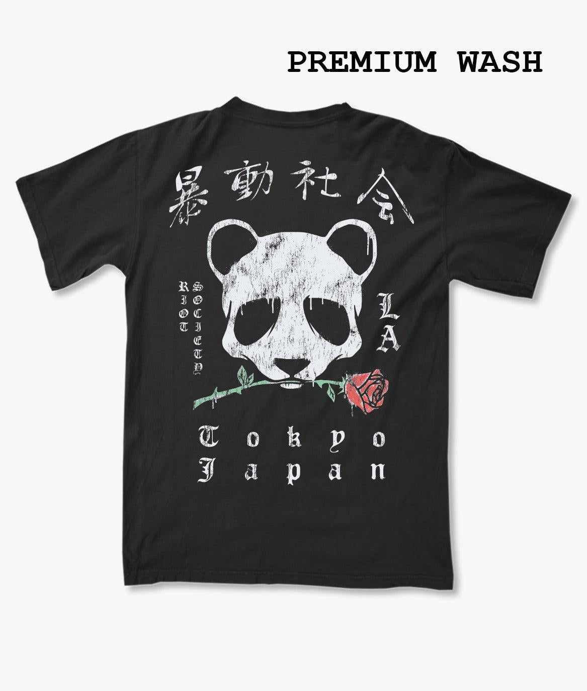 Panda Rose Distressed Premium Wash Mens T-Shirt - S - Riot Society