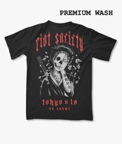 Geisha Shame Distressed Premium Wash Mens T-Shirt - Washed Black - S - Riot Society