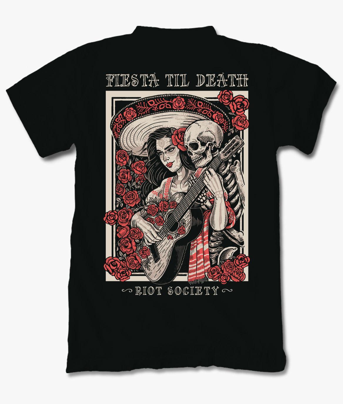 Fiesta Til Death Skeleton Poster Mens T-Shirt - S - Riot Society