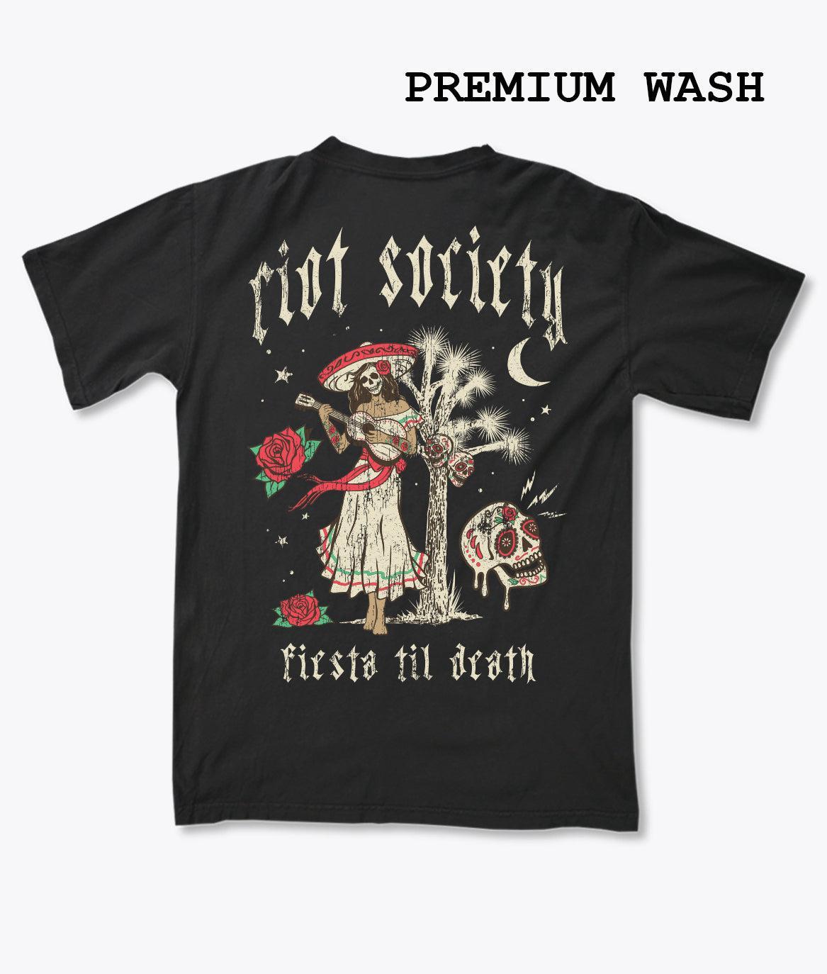 Fiesta Til Death Skull Distressed Mens T-Shirt - S - Riot Society
