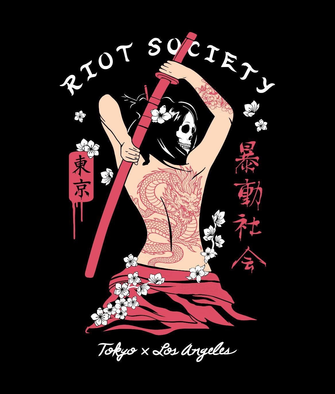 Geisha Samurai Dragon Tattoo Mens T-Shirt - S - Riot Society