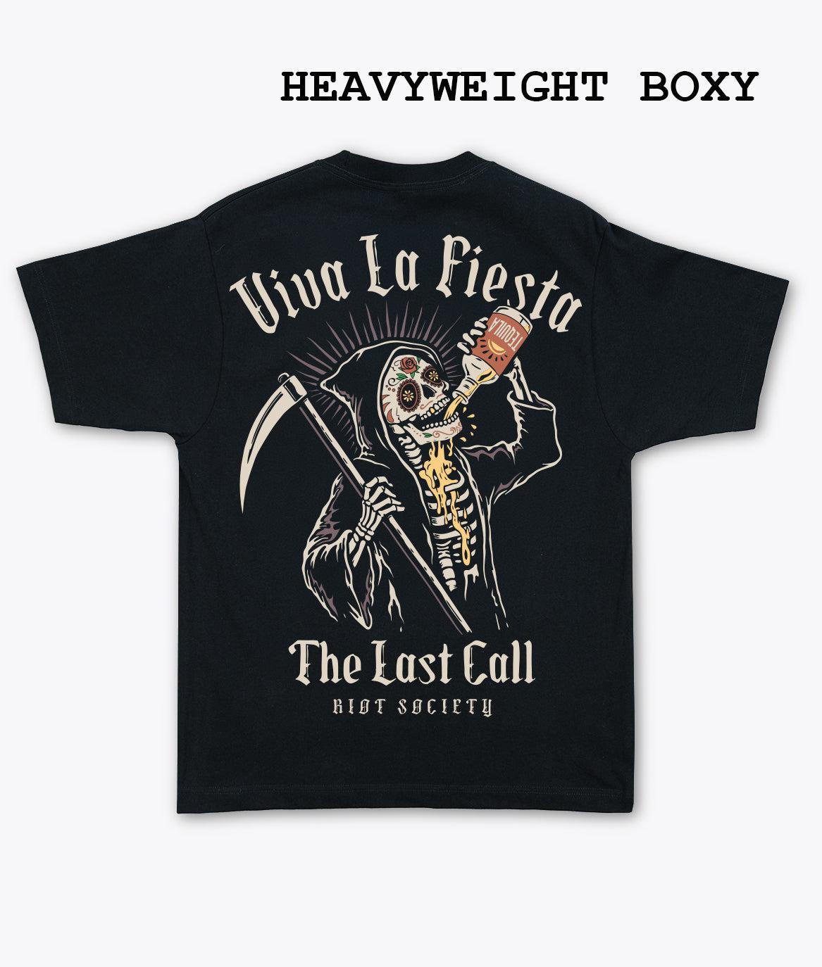 Viva La Fiesta Last Call Reaper Heavyweight Boxy Mens T-Shirt - Jet Black - S - Riot Society