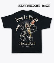 Viva La Fiesta Last Call Reaper Heavyweight Boxy Mens T-Shirt - Jet Black - S - Riot Society