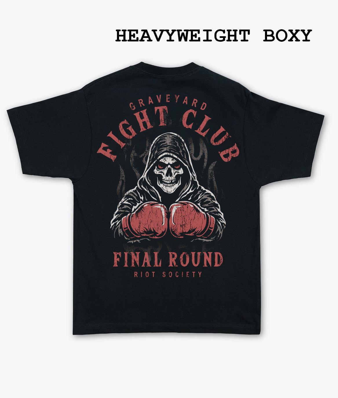 Reaper Graveyard Fight Club Heavyweight Boxy Mens T-Shirt - Jet Black - S - Riot Society