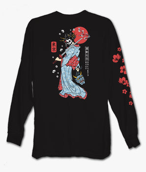 Geisha Samurai Mens Long Sleeve T-Shirt - S - Riot Society