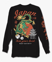 Japan Test Your Luck Dragon Puff Mens Long Sleeve T-Shirt - Black - S - Riot Society