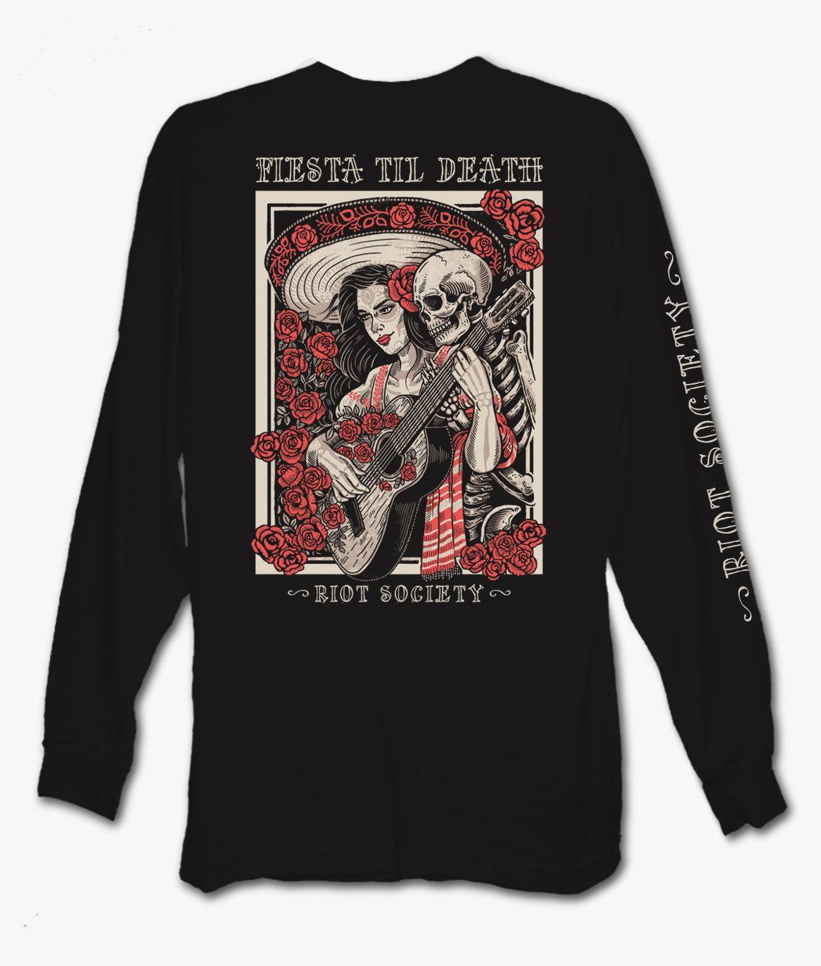 Fiesta Til Death Poster Mens Long Sleeve T-Shirt - Black - S - Riot Society