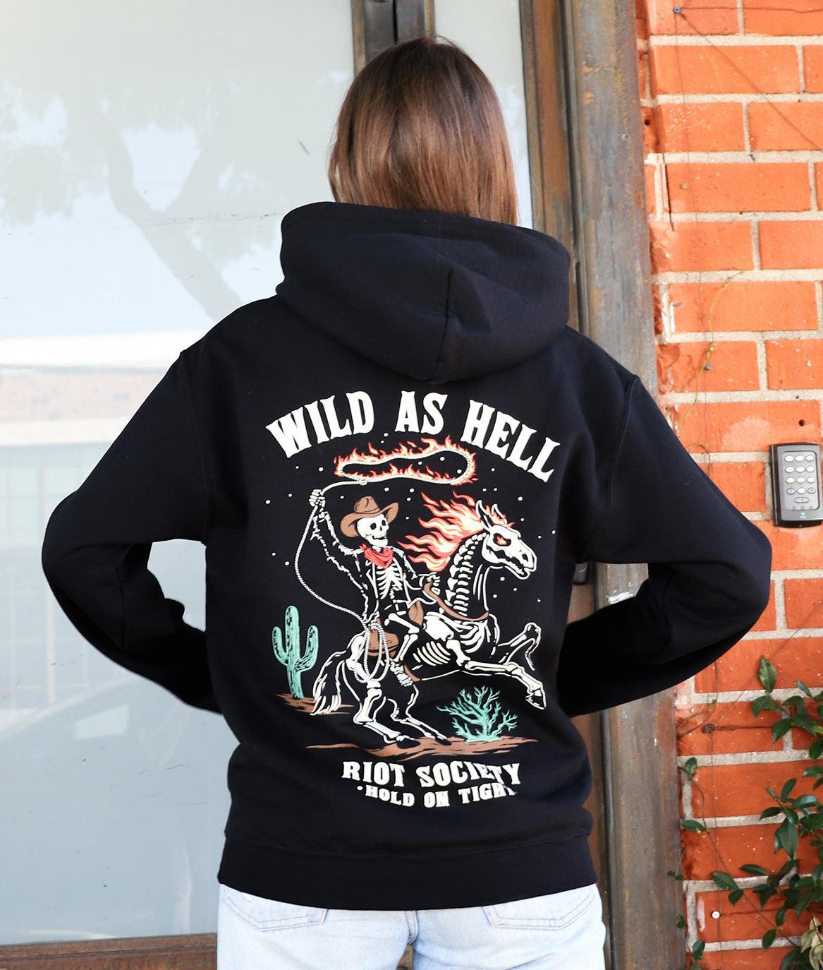 Wild As Hell Cowboy Skeleton Womens Hoodie - S - Riot Society