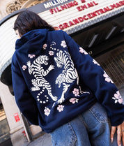 Tiger Cherry Blossoms Puff Womens Hoodie - Navy - S - Riot Society