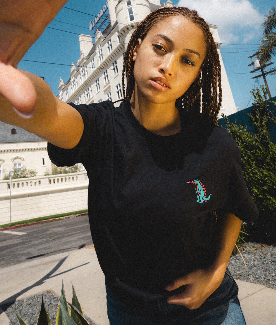 Godzilla Kaiju Embroidered Womens Tee - S - Riot Society