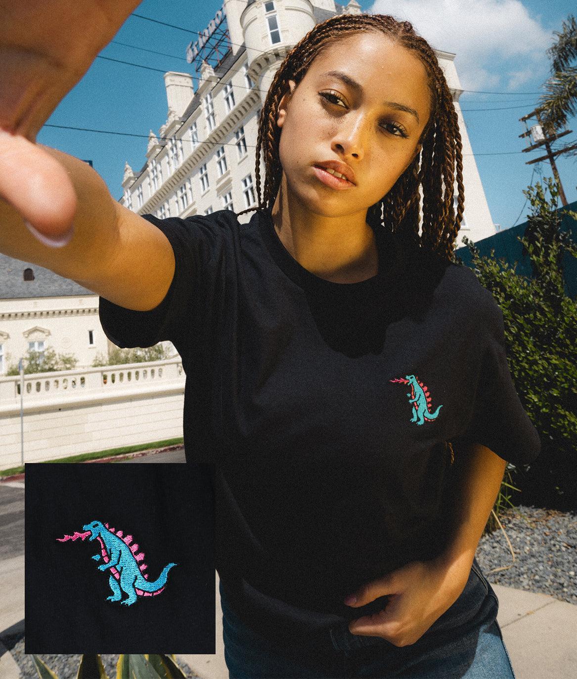 Godzilla Kaiju Embroidered Womens Tee - S - Riot Society