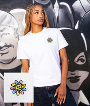Woozy Face Flower Embroidered Womens Tee - S - Riot Society