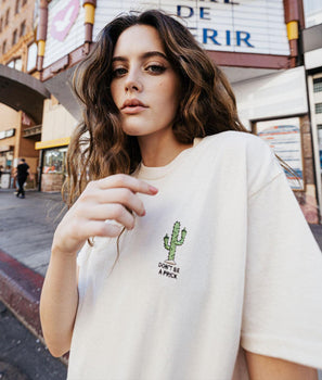 Don't Be a Prick Cactus Embroidered Womens Tee - S - Riot Society