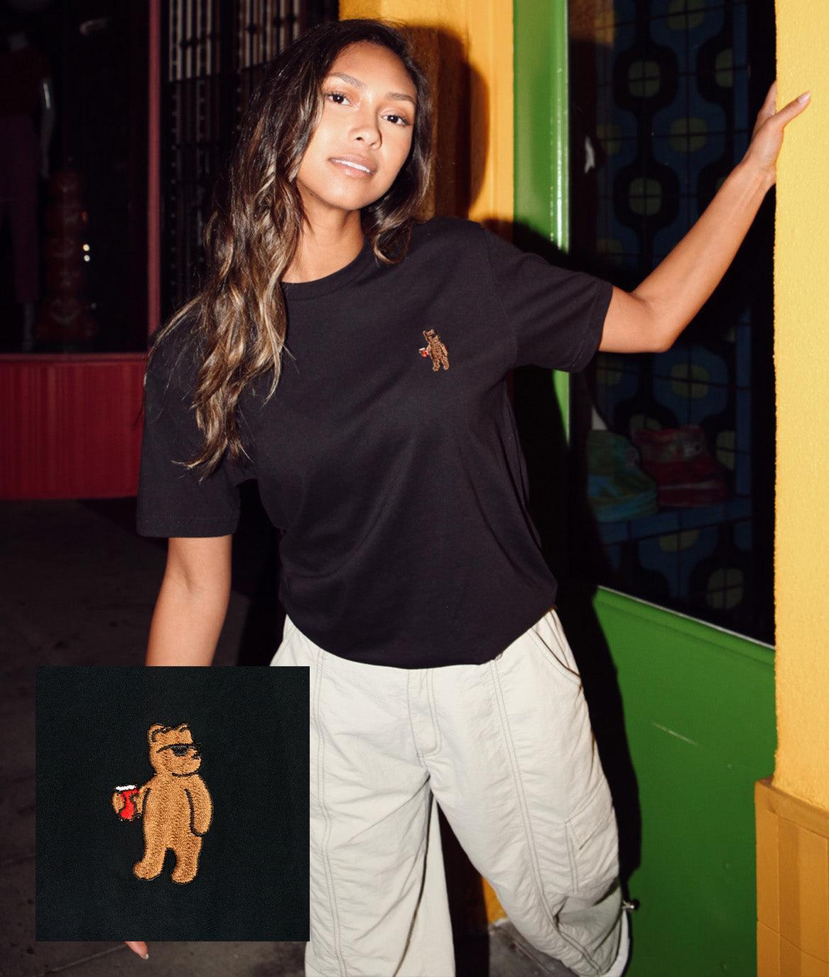Riot Bear Embroidered Womens Tee - S - Riot Society