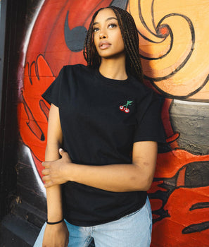 8 Ball Cherries Embroidered Womens Tee - S - Riot Society