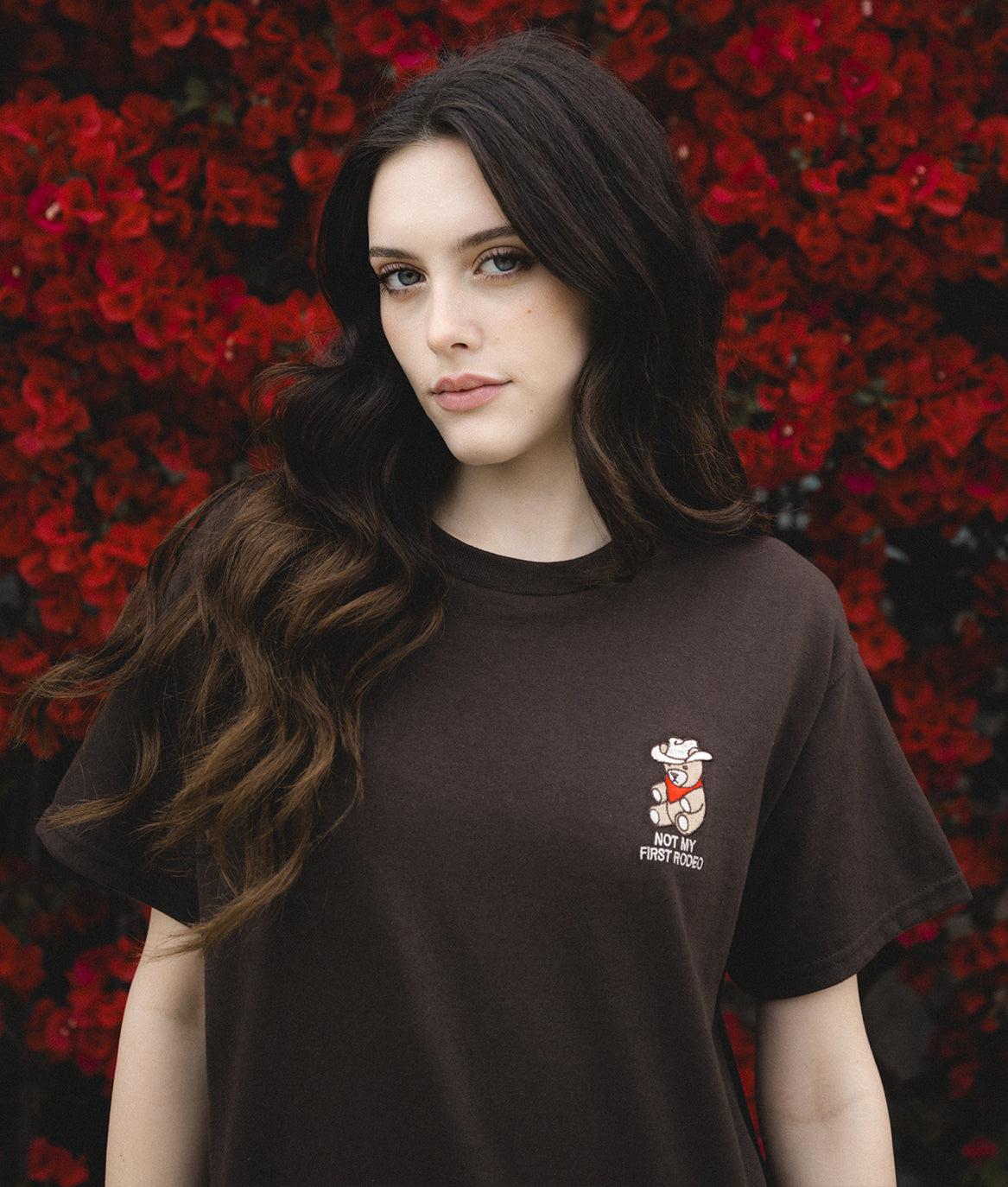 Cowboy Teddy Bear Embroidered Womens Tee - S - Riot Society