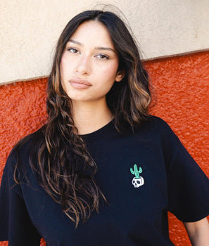 Cactus Skull Embroidered Womens Tee - S - Riot Society