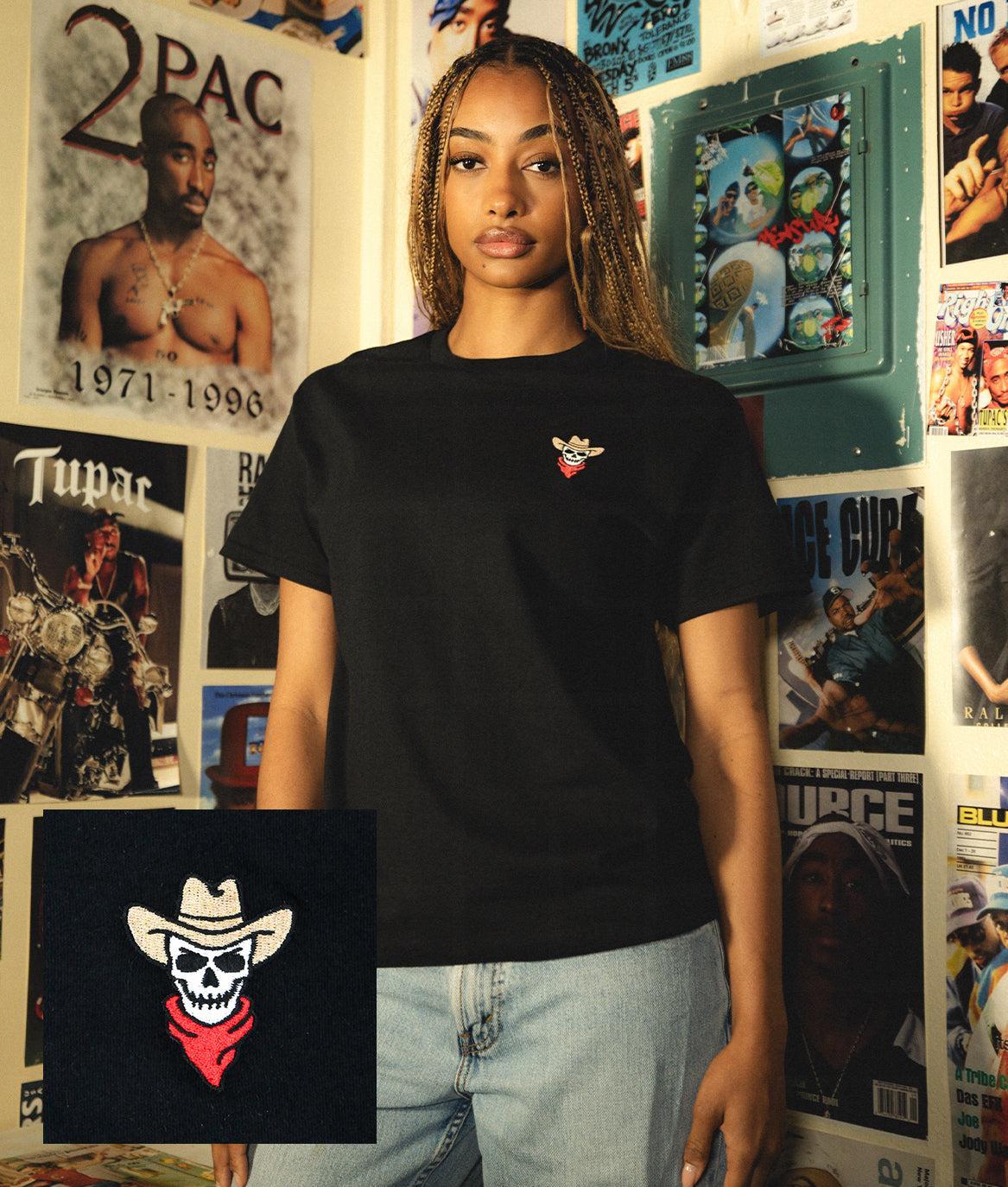 Cowboy Skull Bandit Embroidered Womens Tee - S - Riot Society