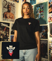 Cowboy Skull Bandit Embroidered Womens Tee - S - Riot Society