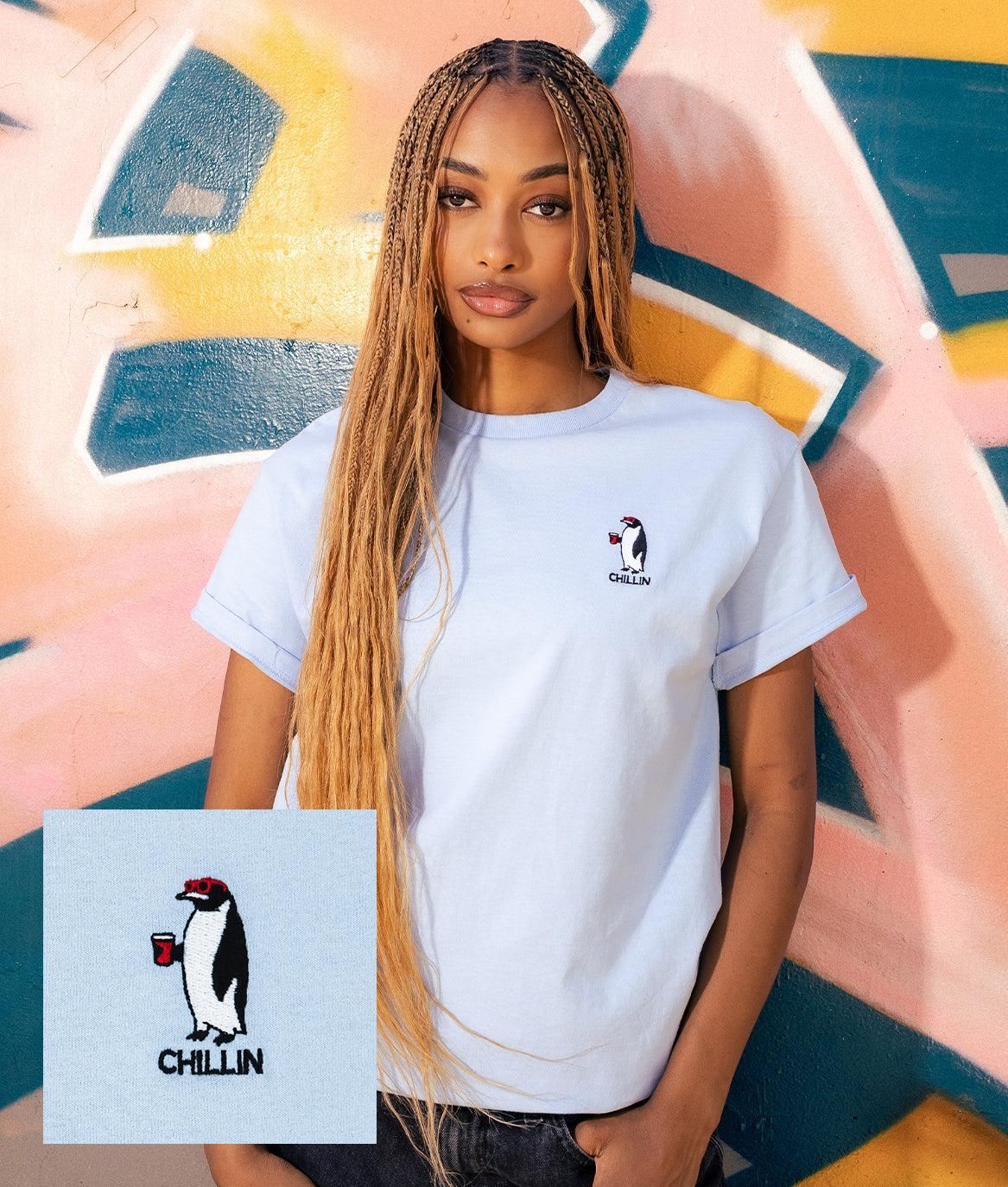 Chillin Penguin Embroidered Womens Tee - S - Riot Society
