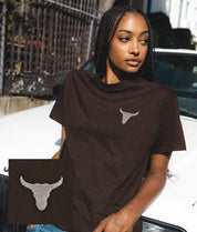 Bull Skull Embroidered Womens Tee - S - Riot Society