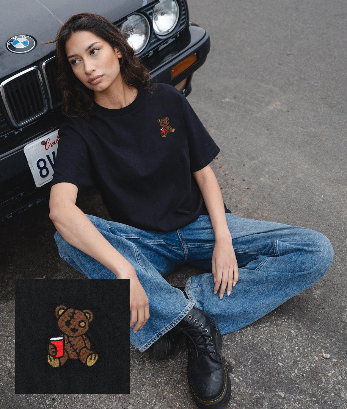 Teddy Bear Red Cup Embroidered Womens Tee - S - Riot Society