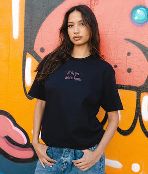 Wish You Were Here Embroidered Womens Tee - S - Riot Society