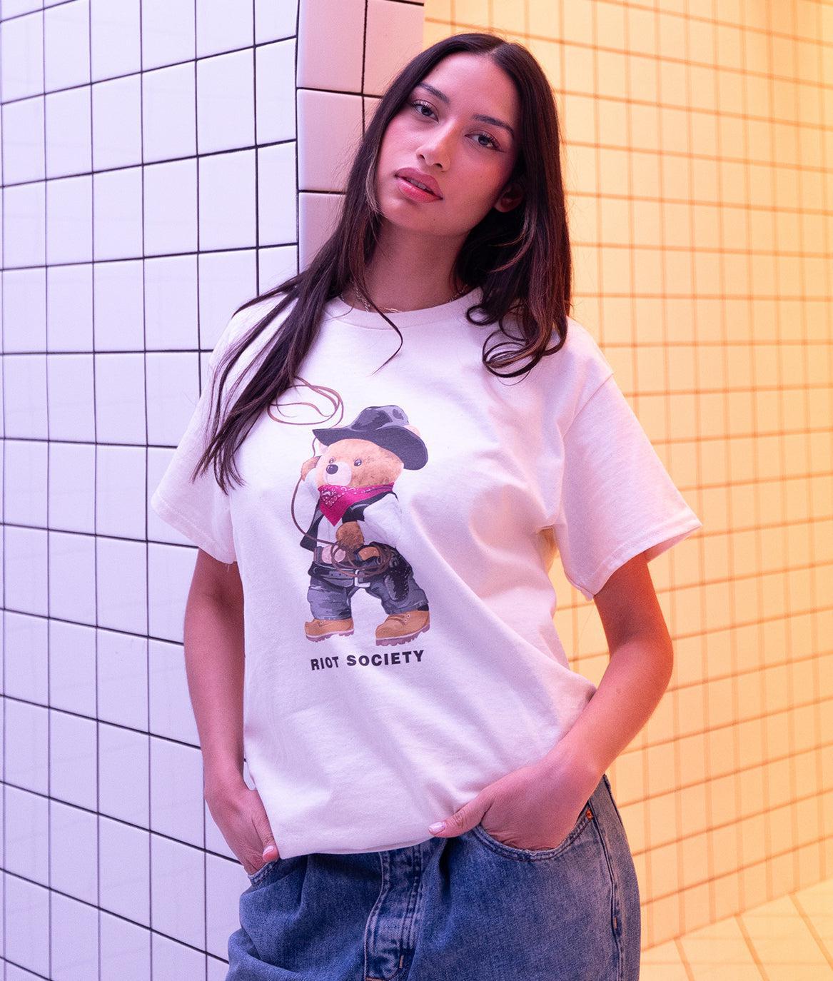 Cowboy Teddy Bear Womens Tee - S - Riot Society