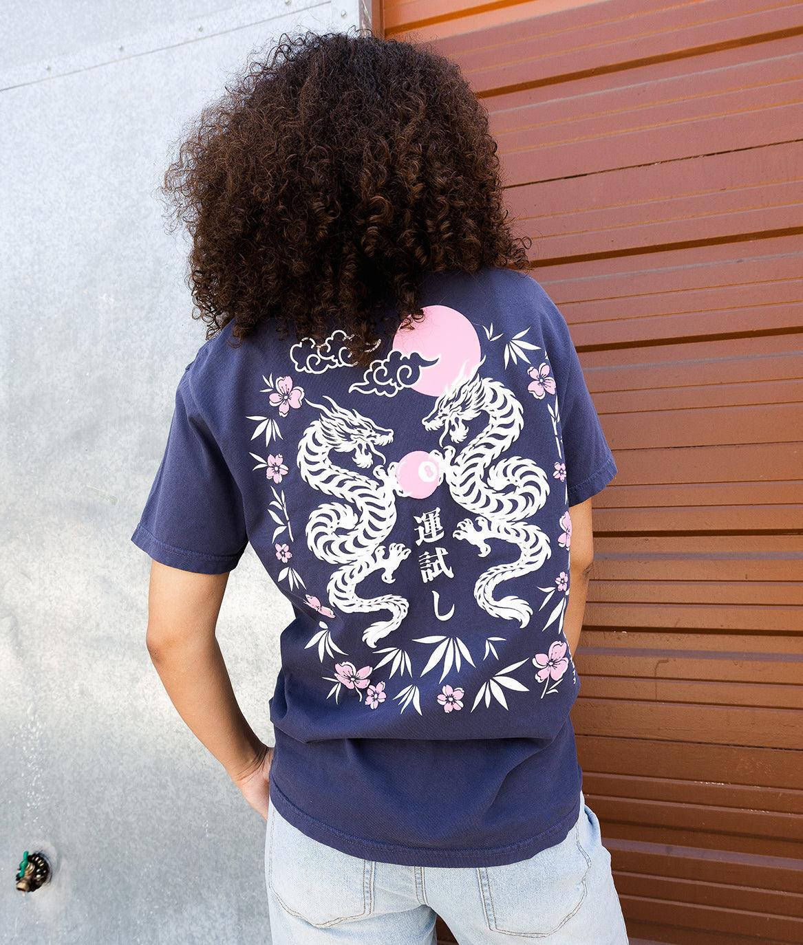 Dragon Cherry Blossoms 8 Ball Puff Boyfriend Tee - S - Riot Society
