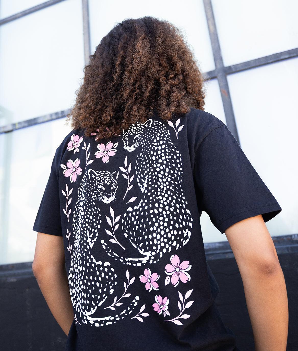 Leopard Cherry Blossoms Puff Boyfriend Tee - Black - S - Riot Society