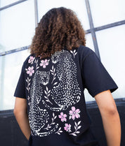 Leopard Cherry Blossoms Puff Boyfriend Tee - Black - S - Riot Society
