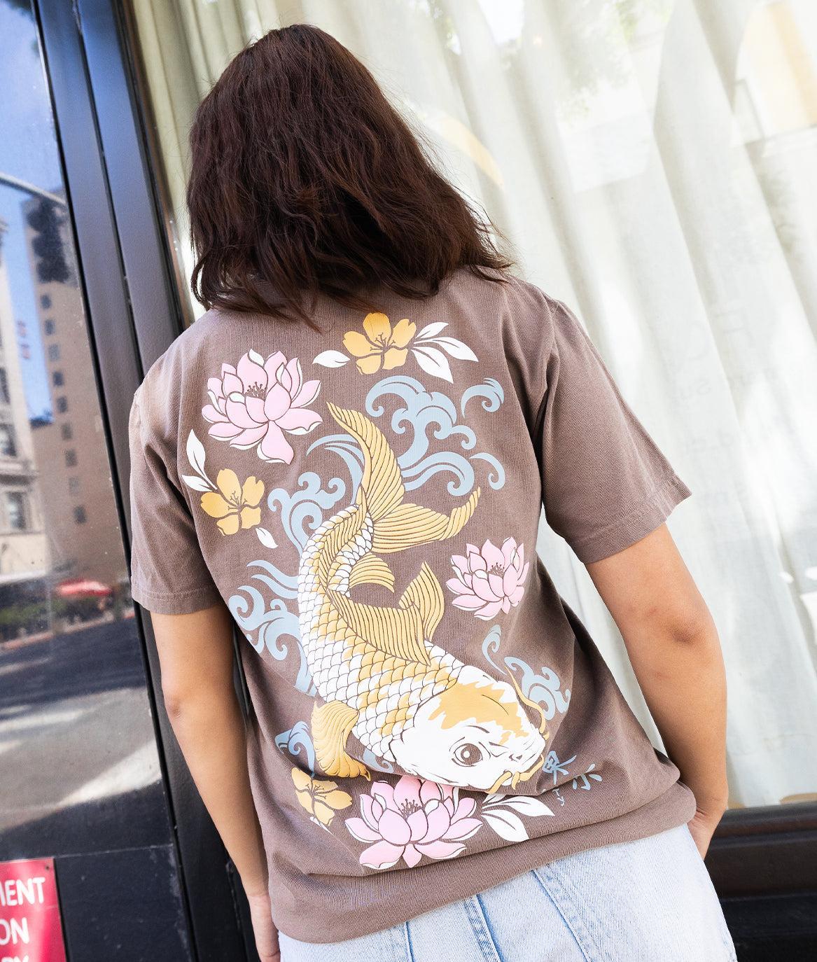 Koi Lotus Waves Puff Boyfriend Tee - Espresso - S - Riot Society