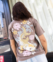 Koi Lotus Waves Puff Boyfriend Tee - Espresso - S - Riot Society