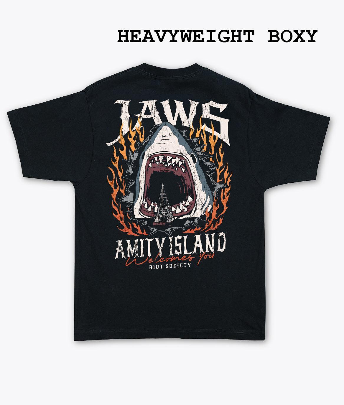 JAWS Amity Island Welcomes You Distressed Heavyweight Boxy Mens T-Shirt - S - Riot Society
