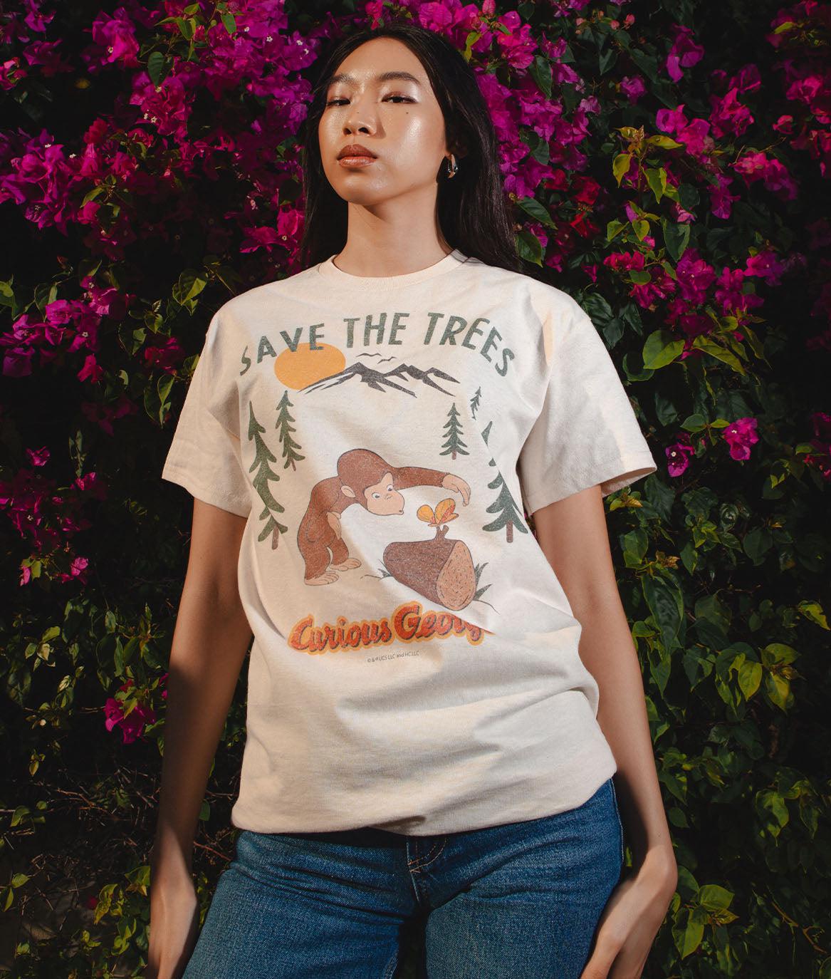 Curious George Save the Trees 2.0 Womens Tee - S - Riot Society