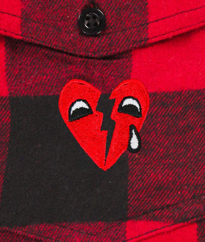 Broken Heart Tears Embroidered Mens Premium Yarn-Dyed Long Sleeve Flannel Shirt - - Riot Society