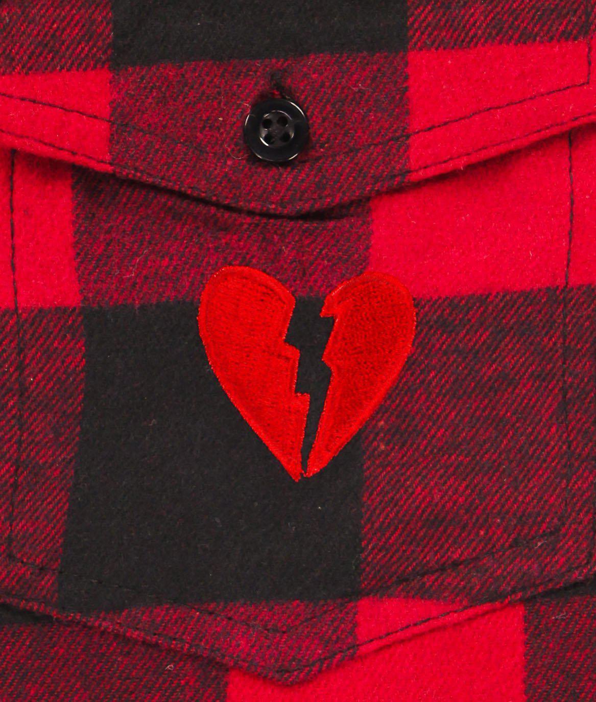 Broken Heart Embroidered Unisex Premium Yarn-Dyed Long Sleeve Flannel Shirt - - Riot Society
