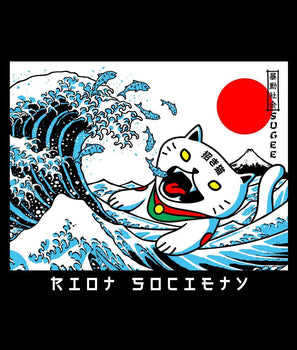 Sugee Kanji Great Wave Lucky Cat Boys Tee - - Riot Society