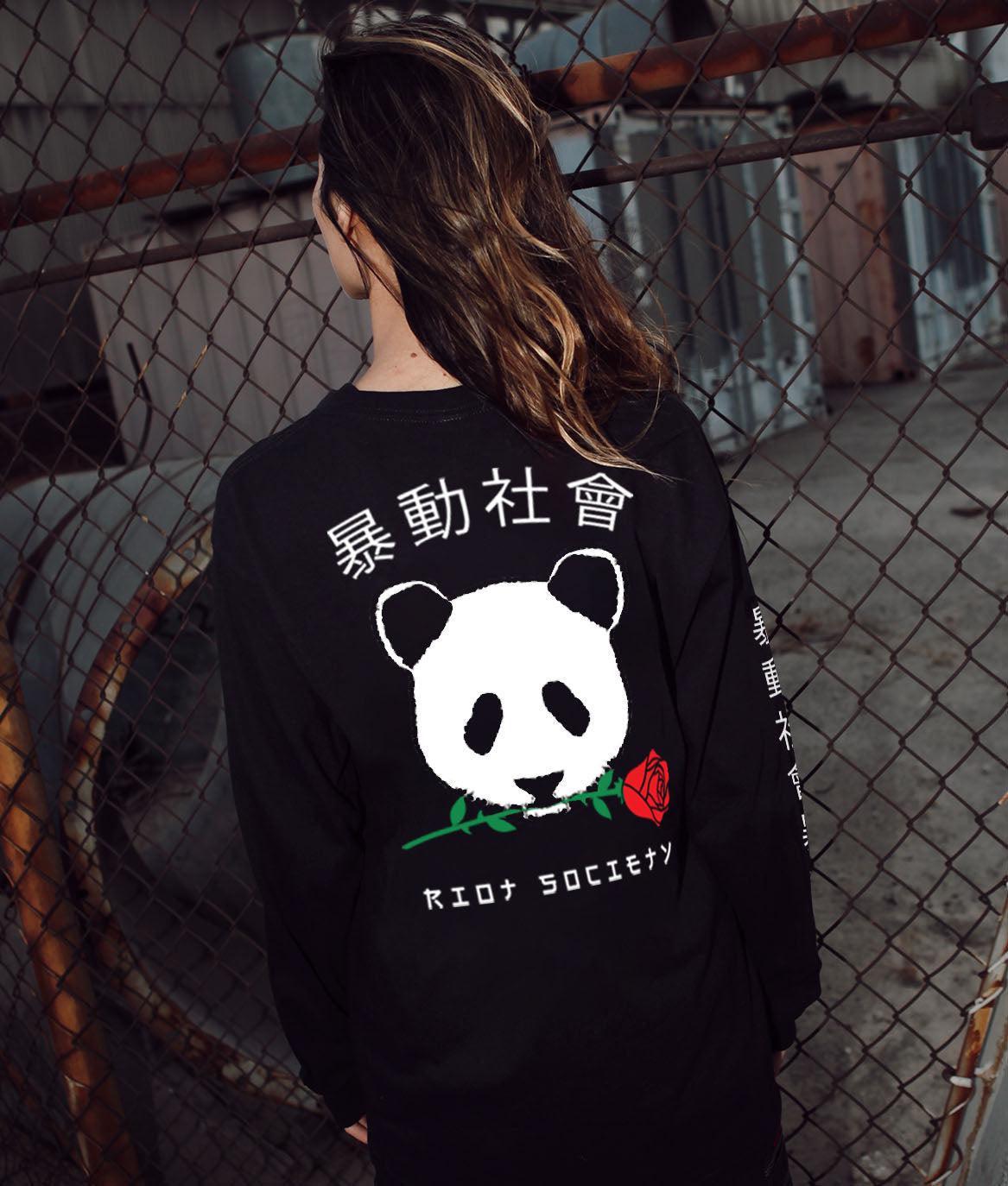 Panda Rose Womens Long Sleeve Tee - - Riot Society