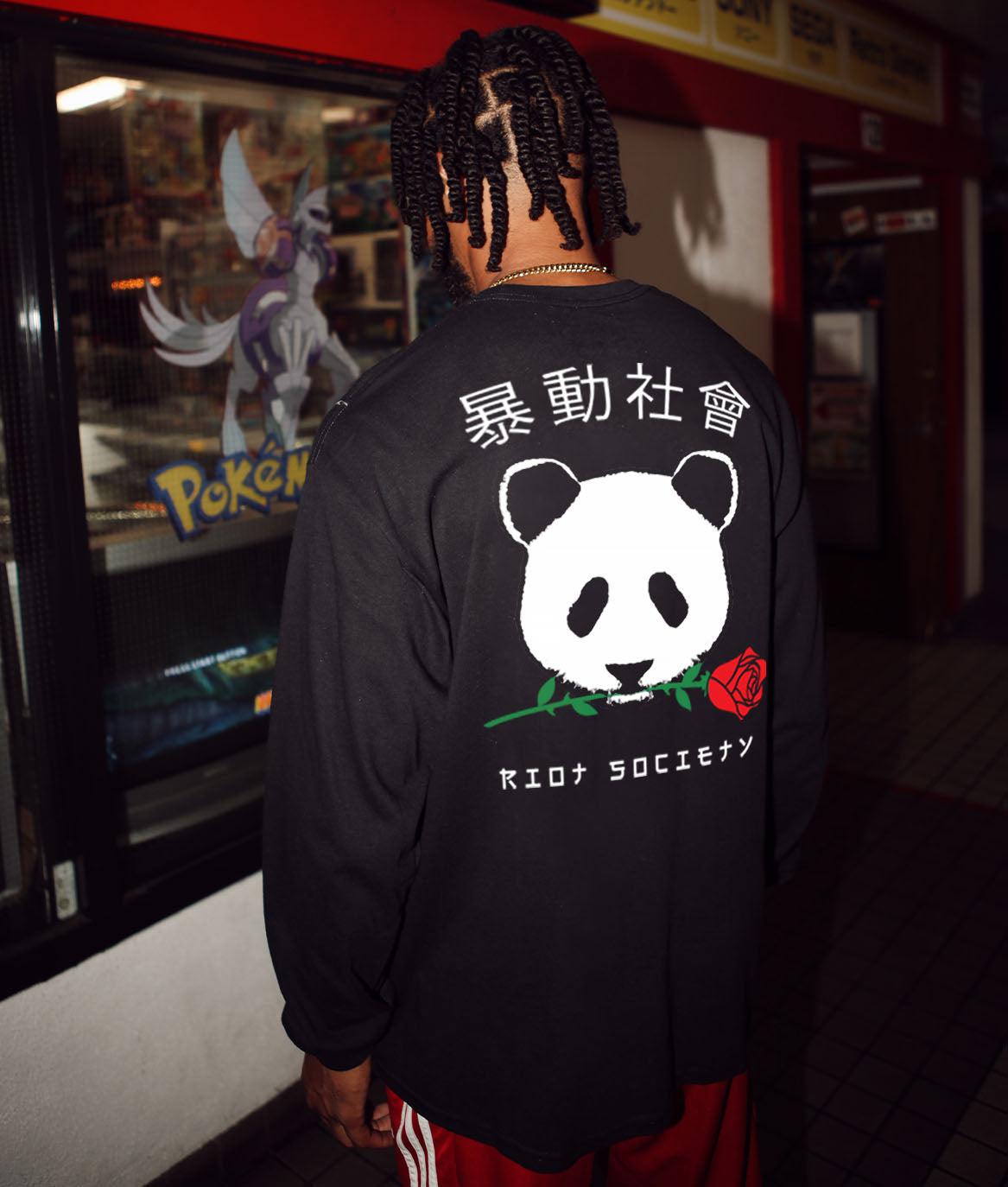 Panda Rose Mens Long Sleeve T-Shirt - - Riot Society
