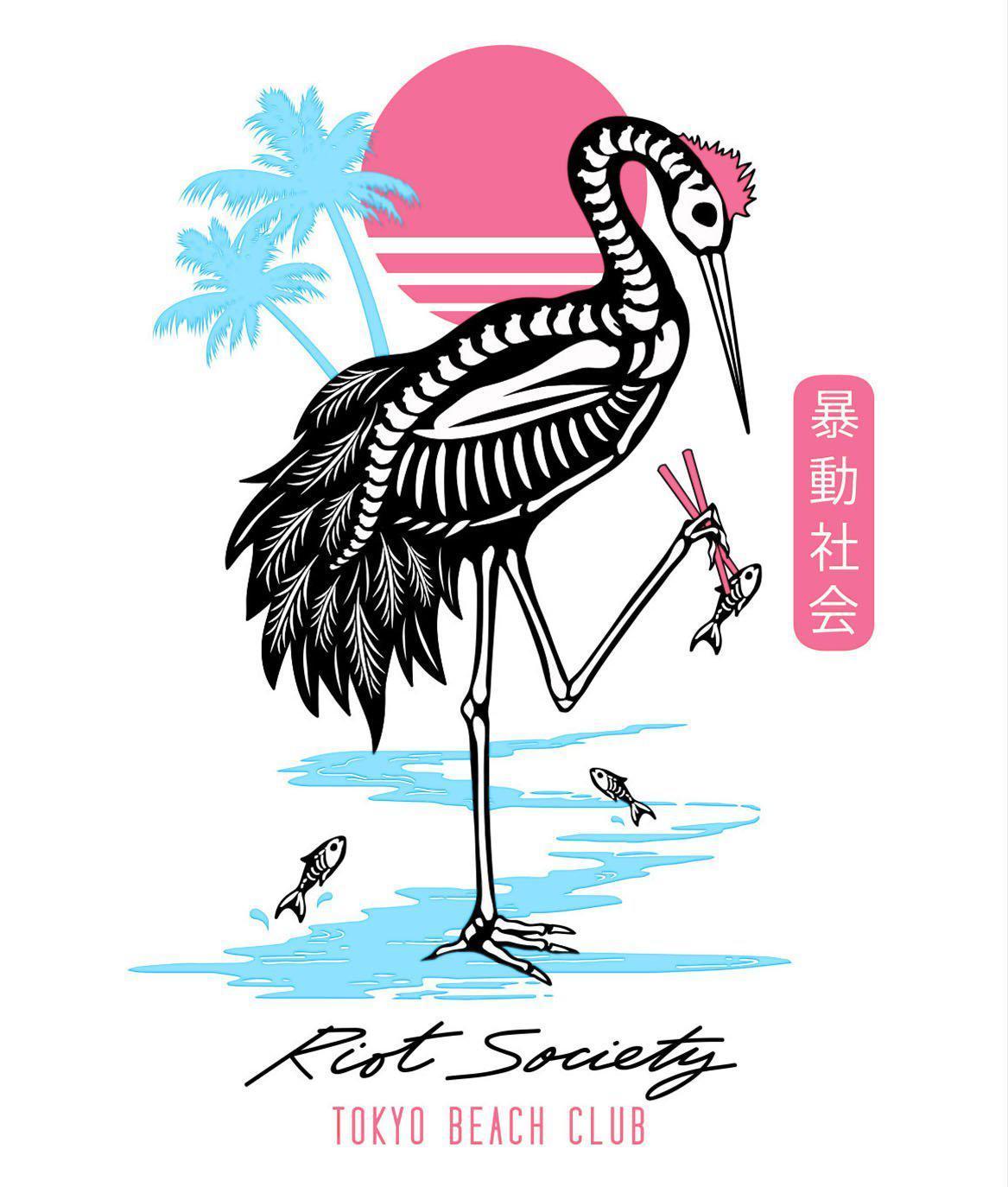 Crane Skeleton Tokyo Mens T-Shirt - - Riot Society