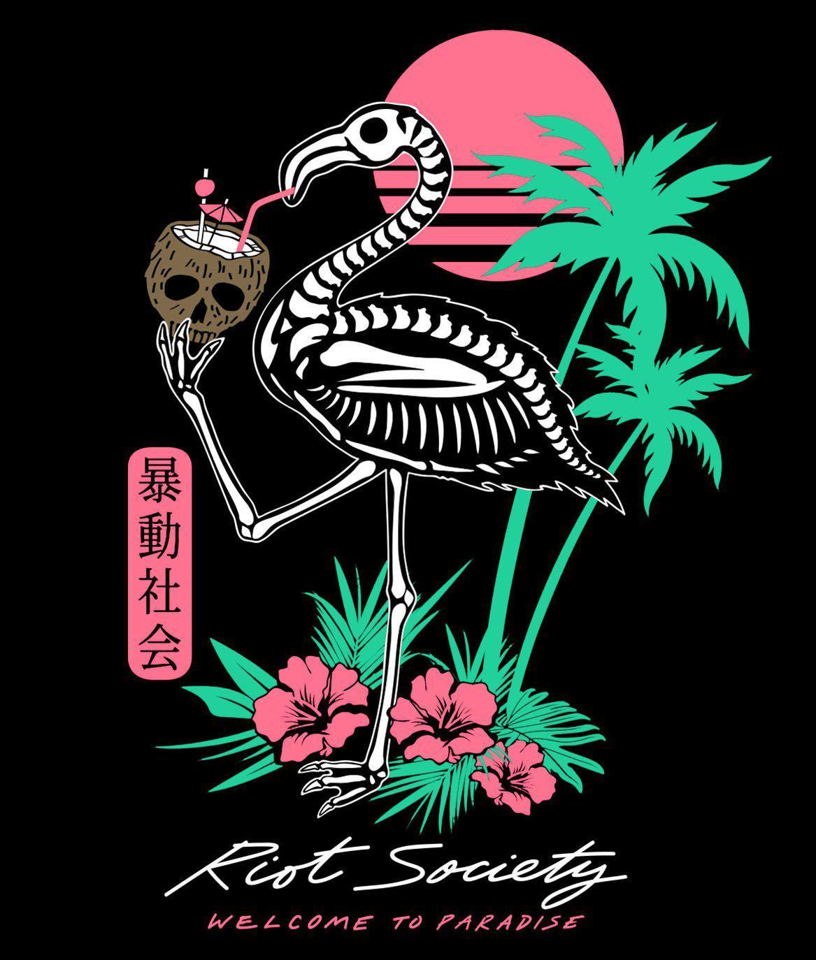 Tropical Skeleton Flamingo Mens T-Shirt - - Riot Society